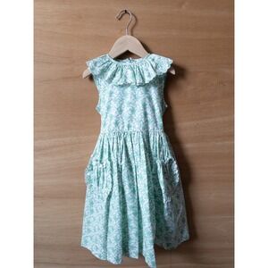 Sophie Rose‎ vtg Girls Dress Ruffle Collar Sleeveless Floral Print Green Size 6